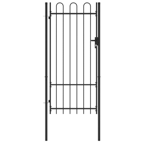 ZNTS Fence Gate Single Door with Arched Top Steel 1x2 m Black 145744