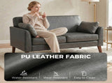 2 Seater Sofa, 132 cm Modern Small Sofa with Solid Wood Legs and 2 Pillows for Small Space, Grey T3398P548096
