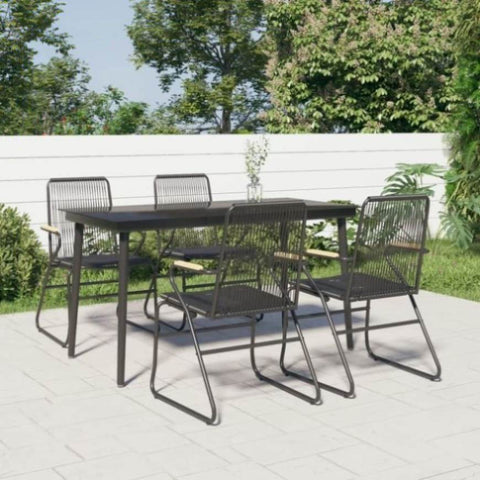 5 Piece Garden Dining Set Black PVC Rattan 3099217
