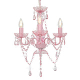 Chandelier with Beads Pink Round 3 x E14 281598