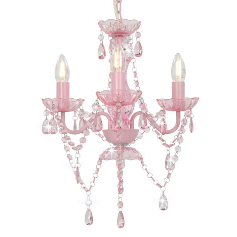 Chandelier with Beads Pink Round 3 x E14 281598