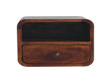Solid Wood Extra Mini Wall Mounted Curved Chestnut Bedside, 1 Drawer and Open Slot, Dark Brown B2743P403036
