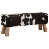 Bench 110 x 30 x 45 cm Real Leather Black and White 42042116