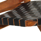 Folding Chair Black Real Leather 356377
