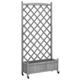 Planter with Trellis and Wheels Grey Solid Wood Fir 3207654