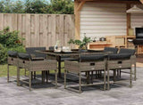 9 Piece Garden Dining Set with Cushions Grey Poly Rattan 3211376