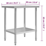 Kitchen Work Table 80x60x85 cm Stainless Steel 51186