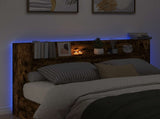 Headboard Cabinet with LED Smoked Oak 180 x 16.5 x 103.5 cm 8006572