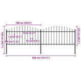 Garden Fence with Spear Top Steel 359x150 cm Black 277731