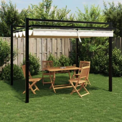 ZNTS Garden Gazebo with Retractable Roof Cream 3x3 m Aluminium 4003968