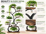 Tree-shaped Plant Stand with 4 Grow Lights, Black Iron Tube & Weathered Wood MDF, With Wheels, 26624629
