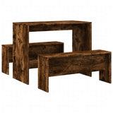 3 Piece Dining Table and Bench set Smoked Oak Engineered Wood 855535