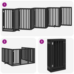 Dog Gate with Door Foldable 9 Panels Black 450 cm Poplar Wood 3155656