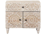 Bed cabinet with Drawer White 50 x 33 x 60 cm Solid Mango Wood 4018379