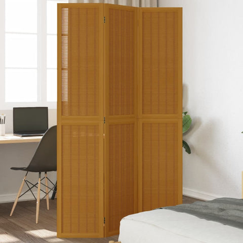 ZNTS Room Divider 3 Panels Brown Solid Wood Paulownia 358815