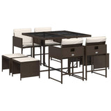 9 Piece Garden Dining Set with Cushions Brown Poly Rattan 3211317