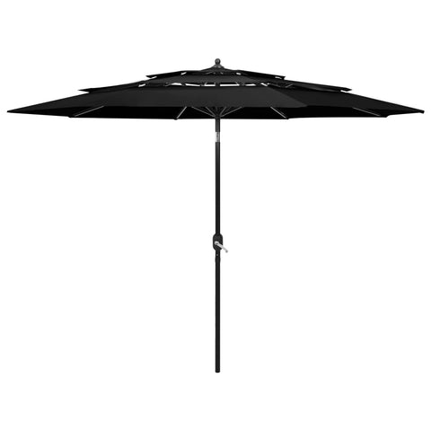 ZNTS 3-Tier Garden Parasol with Aluminium Pole Black 3 m 313874