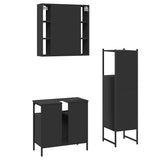 3 Piece Bathroom Cabinet Set Black Engineered Wood 3214755