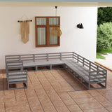 11 Piece Garden Lounge Set Grey Solid Pinewood 3075936