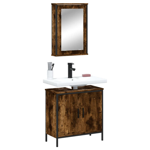 ZNTS 2 Piece Bathroom Furniture Set Smoked Oak Engineered Wood 3214782