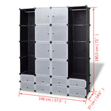 Modular Cabinet 18 Compartments Black and White 37x146x180.5 cm 240501