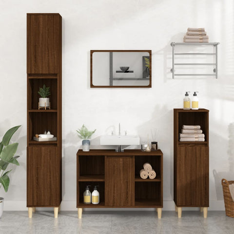 ZNTS 3 Piece Bathroom Furniture Set Brown Oak Engineered Wood 3185620