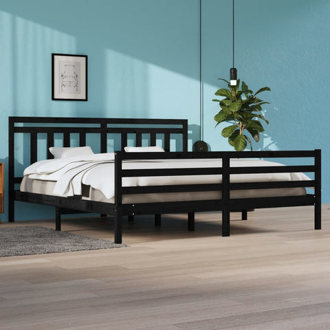 ZNTS \ Bed Frame without Mattress Black 200x200 cm Solid Wood 3105339