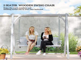 2 Seater Garden Swing Seat, Wooden Swing Chair Bench with Cup Holders for Outdoor Porch Patio, Grey T3398P328497