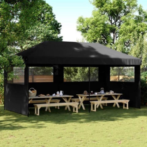 ZNTS Foldable Party Tent Pop-Up with 3 Sidewalls Black 4004950