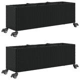 ZNTS Garden Planters with Wheels 2 pcs Black 107x32x38 cm Poly Rattan 3210525