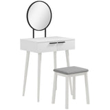 Dressing Table with Mirror and Stool, Vanity Makeup Desk Set with 2 Drawers, Cushioned Stool and T3398P378743