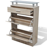 Shoe Cabinet with a Drawer and a Top Glass Shelf Wood Oak Look 241245