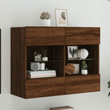 TV Wall Cabinet with LED Lights Brown Oak 78.5x30x60.5 cm 837105