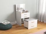 3 in 1 Dressing Table with Flip-top Mirror and Rolling Stool, Modern Vanity Desk with Visible Glass T3398P377841