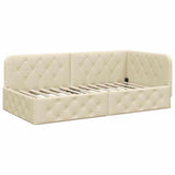Corner Bed Frame with Headboard Cream 90 x 190 cm Fabric 42016493