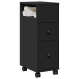 Narrow Bathroom Cabinet with Wheels Black Engineered Wood 855233