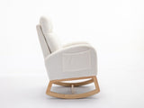 Mid Century Modern Teddy Fabric Upholstered Rocking Chair Padded Seat For Living Room Bedroom, Beige W1397P146020