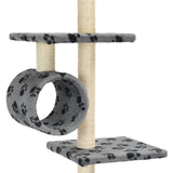 Cat Tree with Sisal Scratching Posts 260 cm Grey Paw Prints 170533