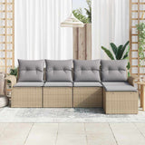 Outdoor Sofa with Cushion 5 pcs Beige Poly Rattan 3345320