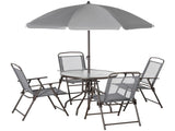 6 Piece Garden Dining Set with Umbrella, Outdoor Dining Sets with Parasol, 4 Folding Dining Chairs & T3398P311642