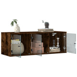Wall Cabinet with Glass Doors Smoked Oak 102x37x35 cm 836515