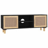 TV Cabinet Black 105x30x40 cm Solid Wood Pine&Natural Rattan 345616