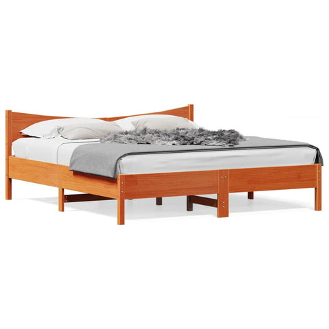 ZNTS Bed Frame with Headboard Wax Brown 180x200 cm Super King Solid Wood Pine 3216362