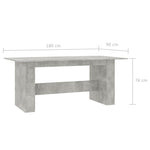 ZNTS Dining Table Concrete Grey 180x90x76 cm Engineered Wood 800472