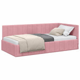 Corner Bed Frame with Headboard Pink 100 cm x 200 cm Velvet 42016320