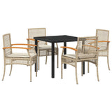 Garden Dining Set with Cushion 5 pcs Beige and Black Rattan 3380828