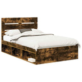 Bed Frame Smoked Oak 135 x 190 cm Solid Pine Wood 3411756