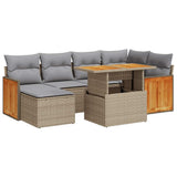 7 Piece Garden Sofa Set with Cushions Beige Poly Rattan Acacia 3327734