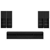TV Wall Cabinet Set with LED Lights with LED 7 pcs Black Oak 3402796