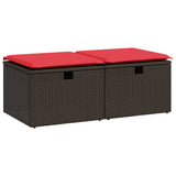 2 Piece Garden Sofa Set with Cushions Brown Poly Rattan Acacia 3328677